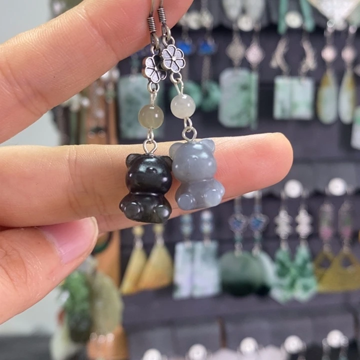 和田玉耳饰银S925镶嵌