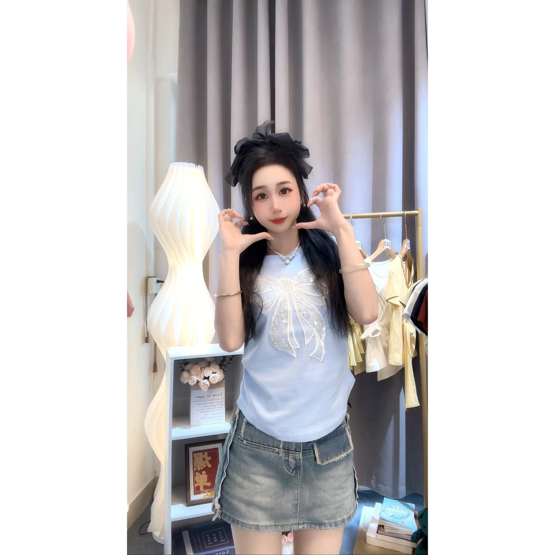 「水砖蝴蝶结069」2025新款显瘦显高百搭性感短款辣妹设计感纯欲风