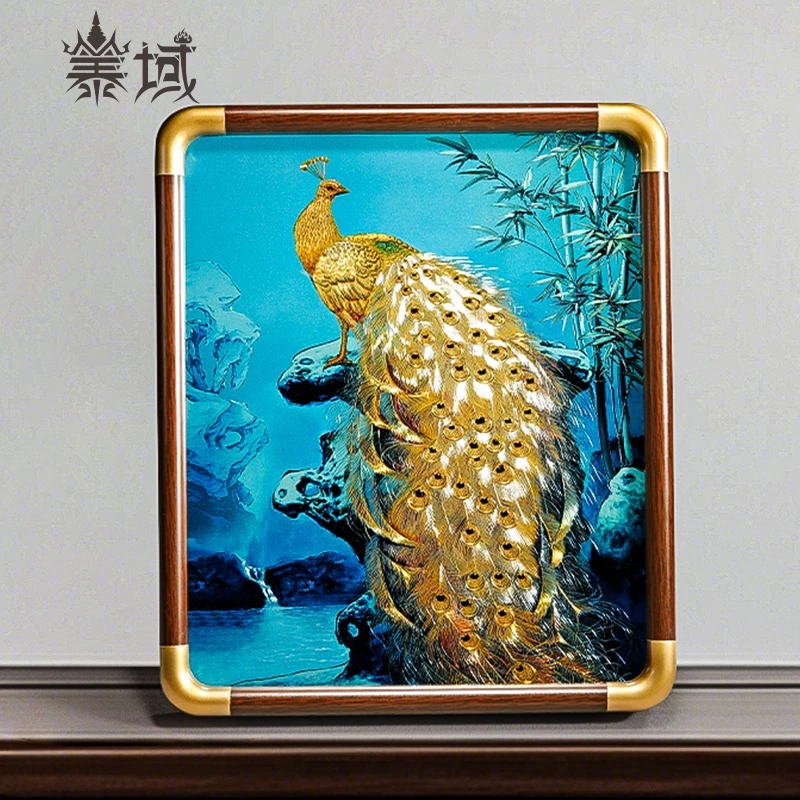 泰域铜雕画《金丝孔雀》餐厅书房现代风格画 床头装饰画摆台B2-935