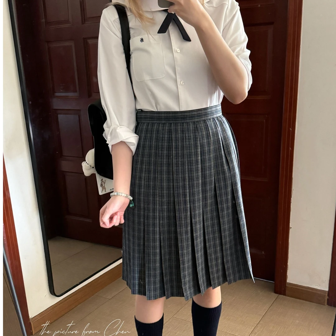 含黛/樱子酱原创jk校供感深色小格子日系百搭半身裙校供感长裙
