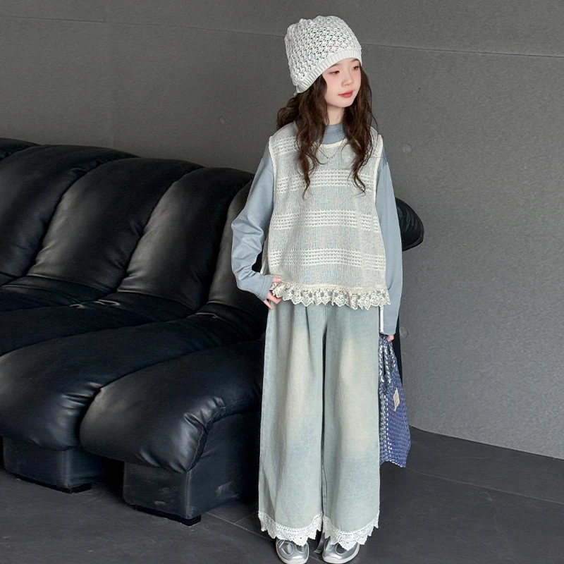 女童春秋款韩版休闲马甲套装2025新款中大童初中生洋气儿童春装潮