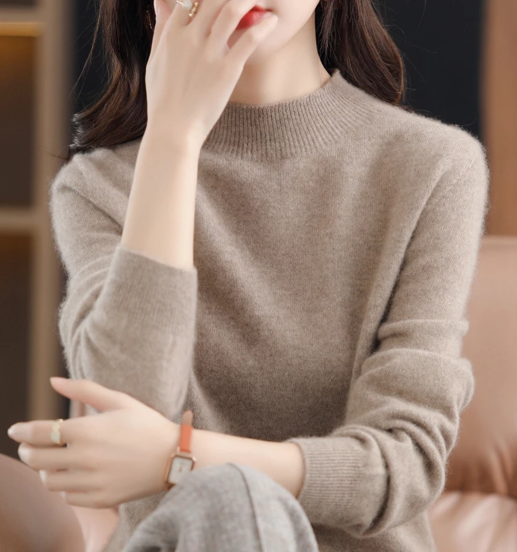 [商场同款]半高一线成衣秋冬纯色半高领显瘦百搭套头针织打底衫