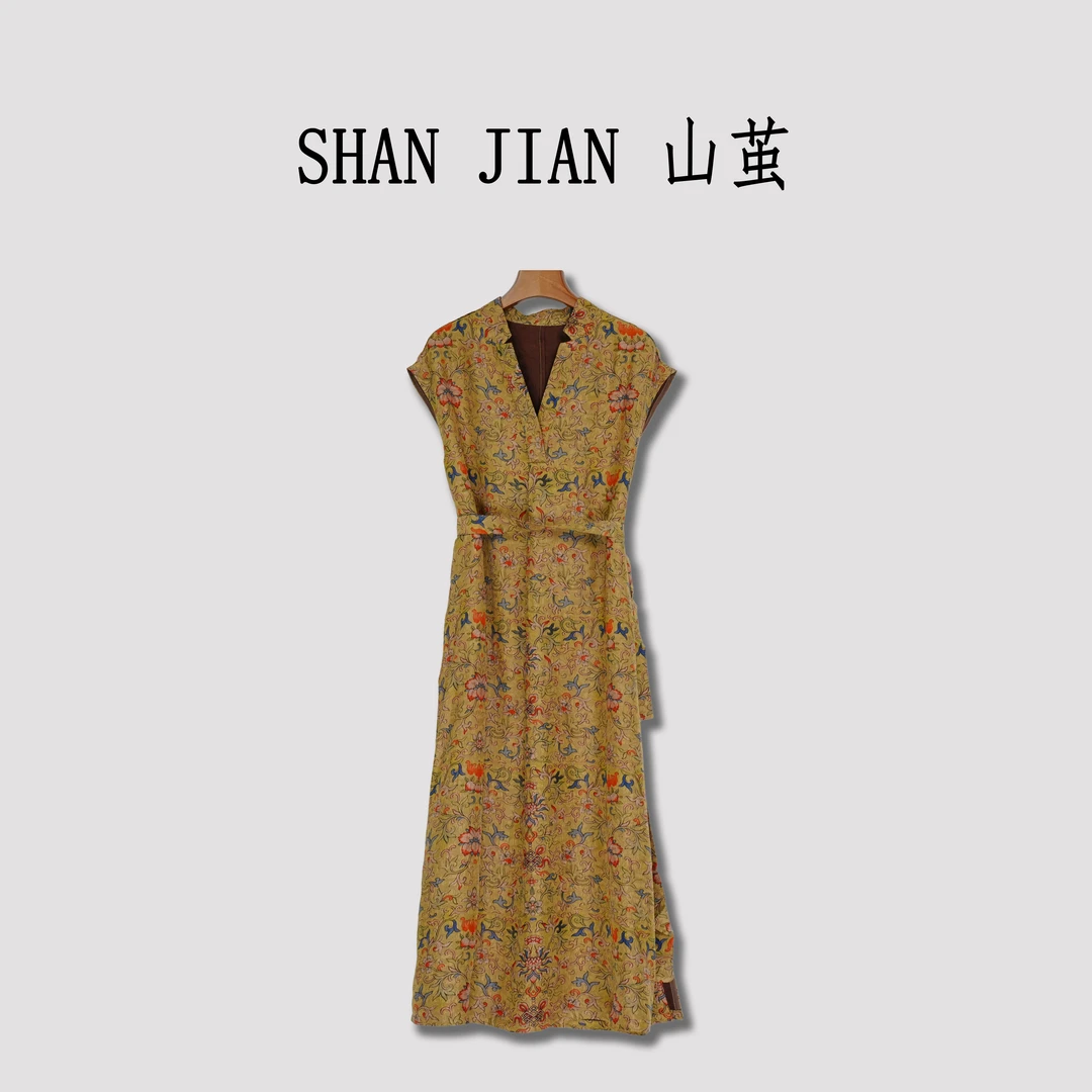 中式复古斜襟盘扣传统改良夏季女装宽松气质连衣裙00498