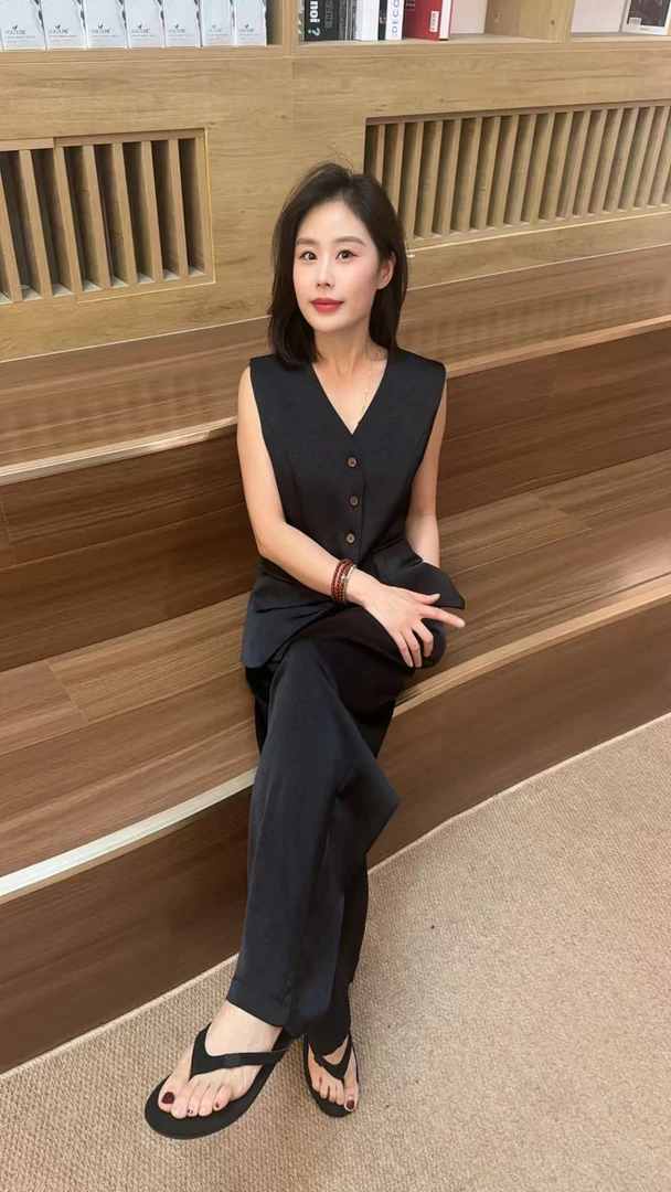 MissHuo 马甲醋酸阔腿裤套装 B 黑色 3159-2