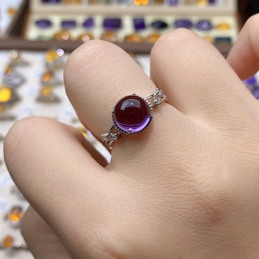 喵***~水晶银S925镶嵌戒指纯天然紫水晶戒指J