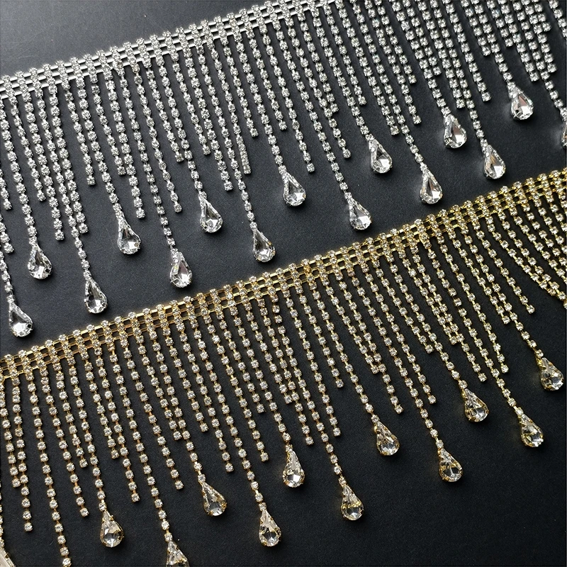 新款水滴吊坠花式流苏钻链肚皮舞腰链鞋帽饰品DIY手工装饰辅料