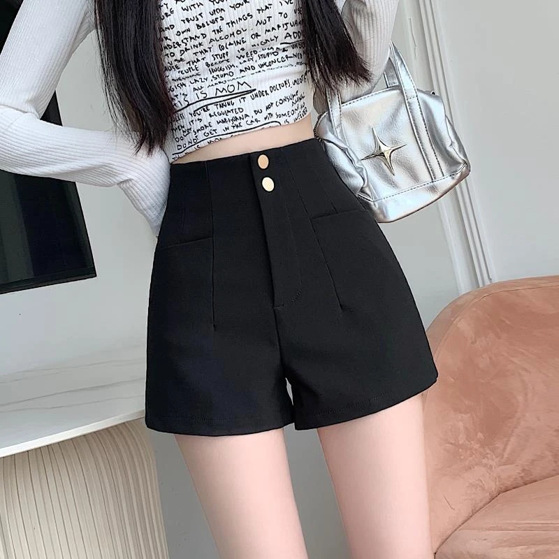 下衣失踪黑色西装短裤女夏薄款2025新款高腰紧身包臀外穿打底热裤