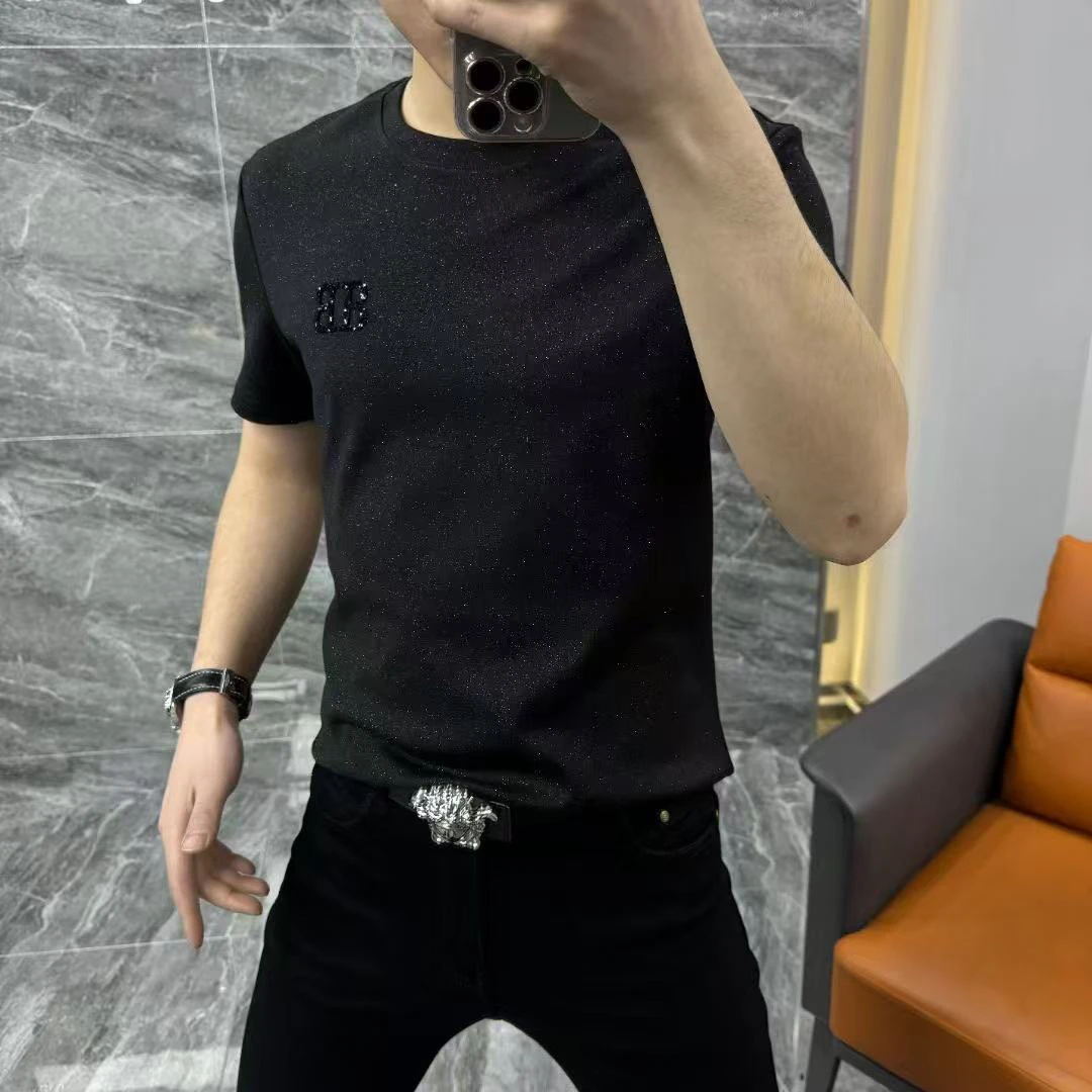 新款欧货男士简约休闲圆领短袖T恤纯色百搭潮流时尚修身半袖打底