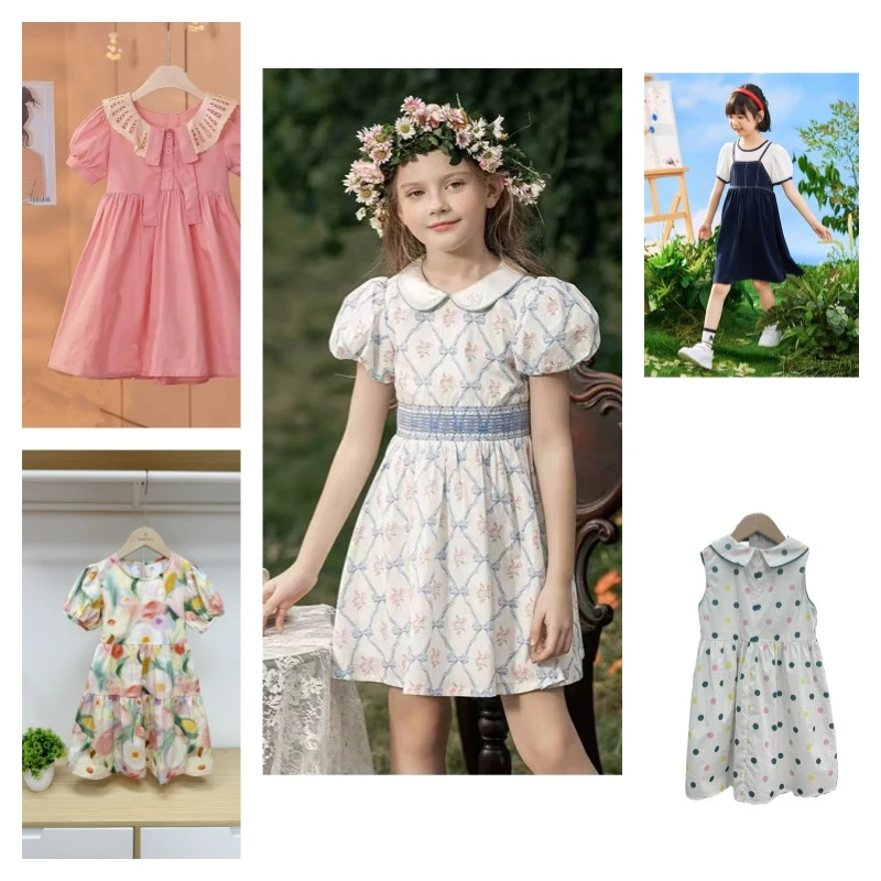 [201-299]新女童中大童连衣裙2025新款儿童碎花夏季复古女孩夏款