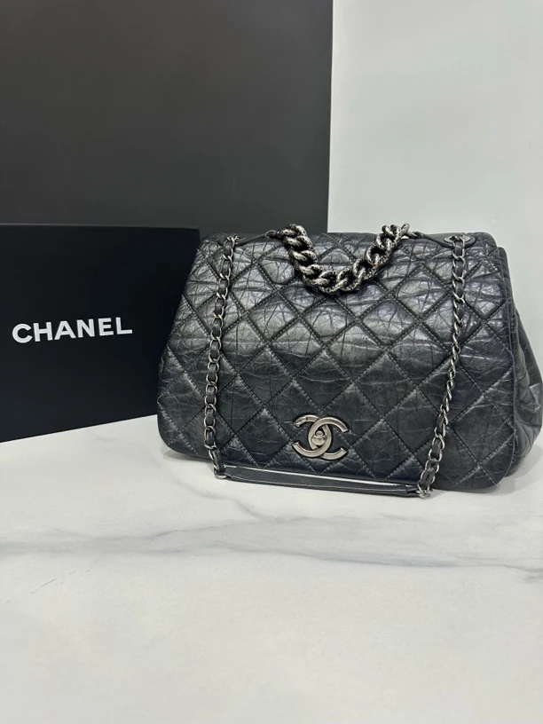 95新 Chanel/香奈儿 枪灰色孟买南瓜包16开31cm/JJ5062604