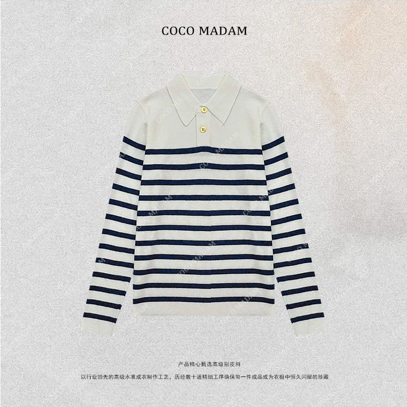 NIUNIU · T-1311 羊毛桑蚕丝混纺柔软舒适条纹翻领毛衣