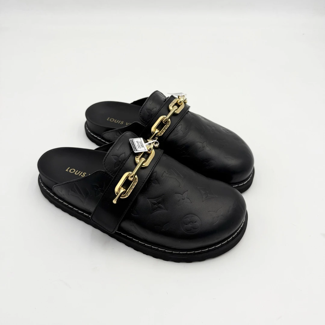 99新 LouisVuitton/路易威登 38码/黑金暗纹满印穆勒鞋pp1052