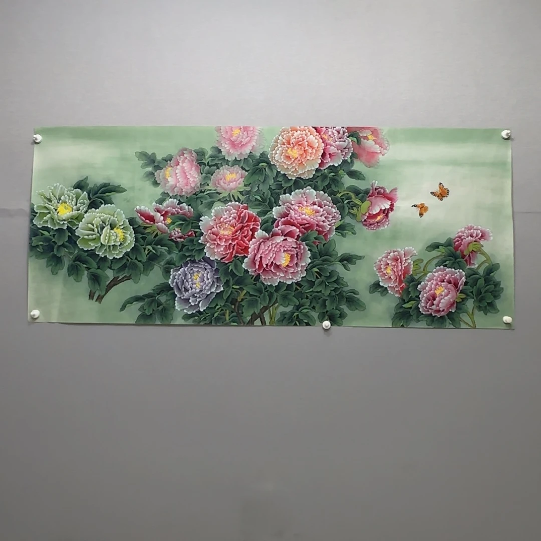 国画横幅六尺精品牡丹贾敏