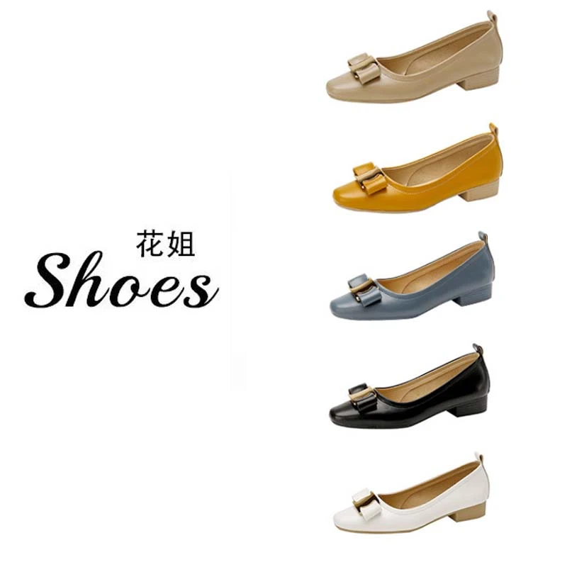 Dfg8218-9舒适带扣多色尖头复古粗跟浅口低跟韩版百搭单鞋