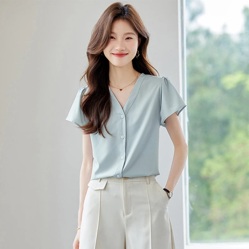 气质女神范V领衬衣小衫 30551