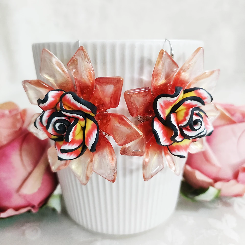 铜合金耳饰 民族风植物花卉拼色夸张耳环时尚饰品2799