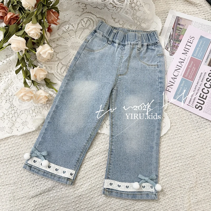 番茄家*爱心蝴蝶结毛球牛仔裤D-W196