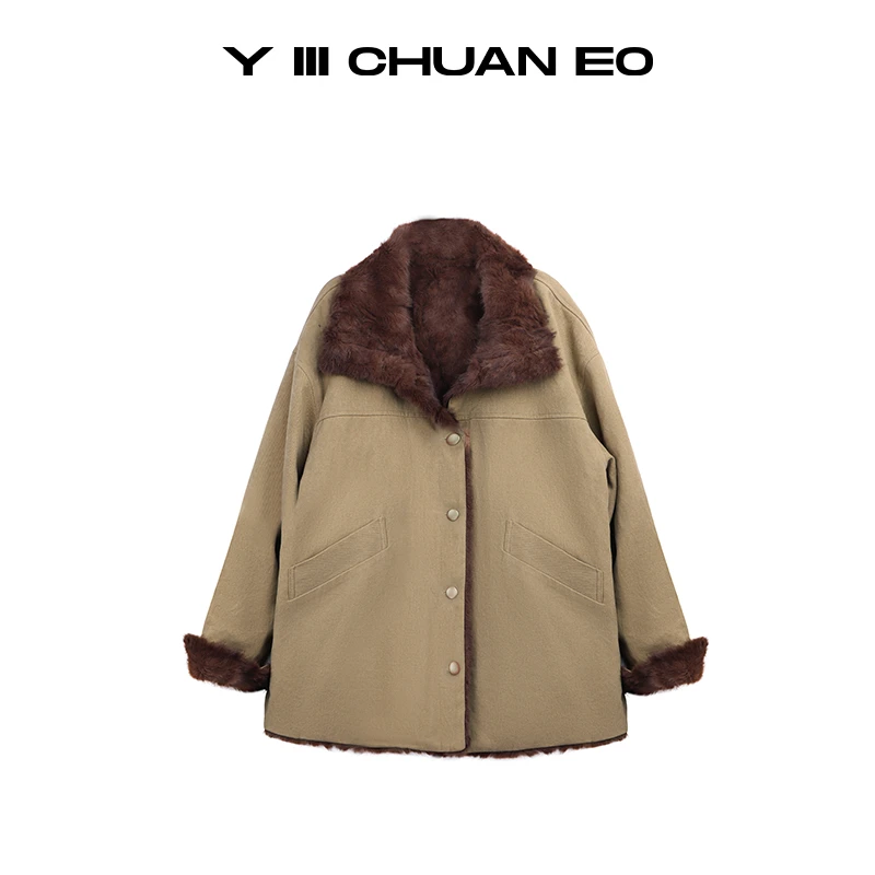 Y III CHUAN EO一川原创秋冬新款环保毛双面穿夹克外套