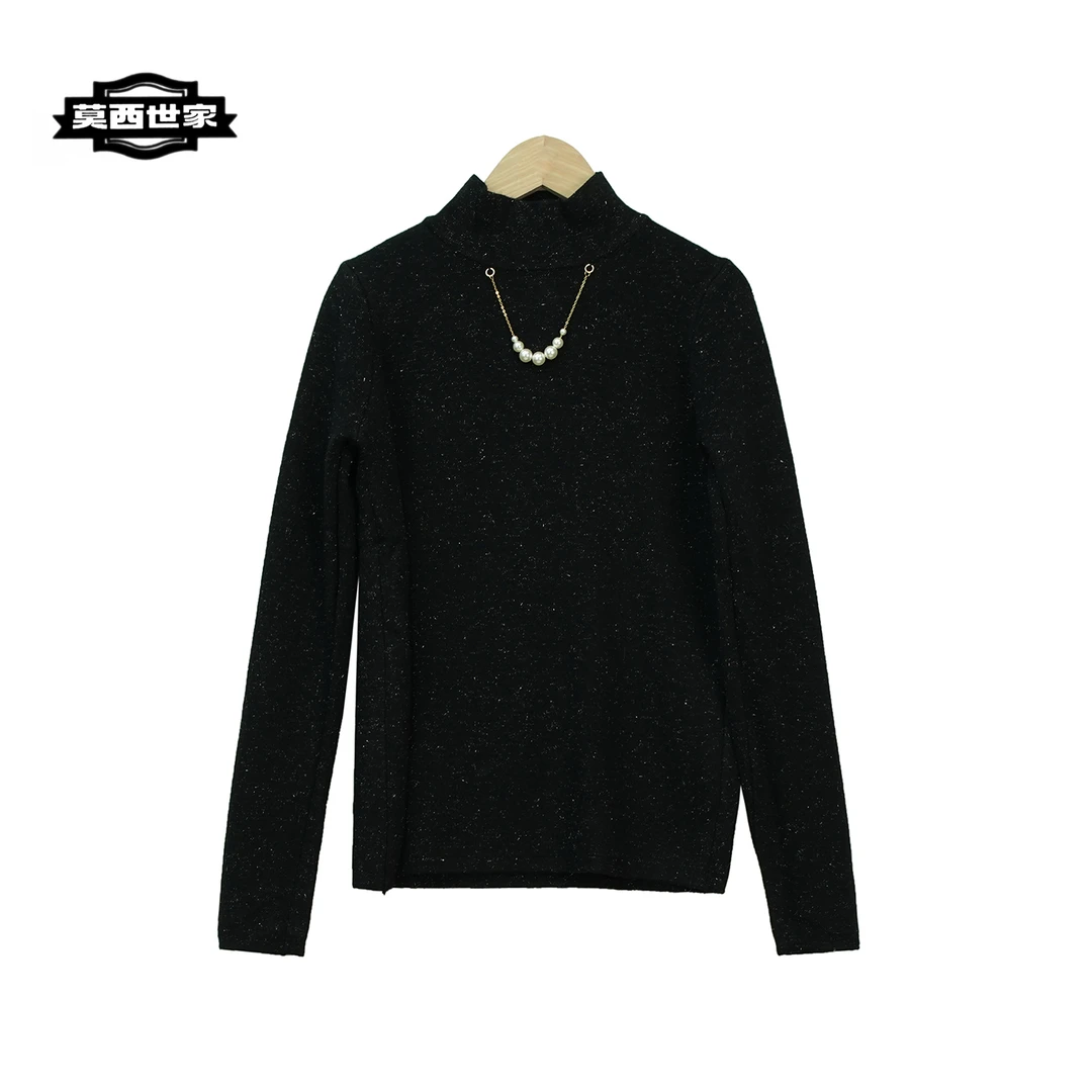 BL662-1【苏琳琳】冬季气质加绒半高领纯色吊坠黑色毛衣828C