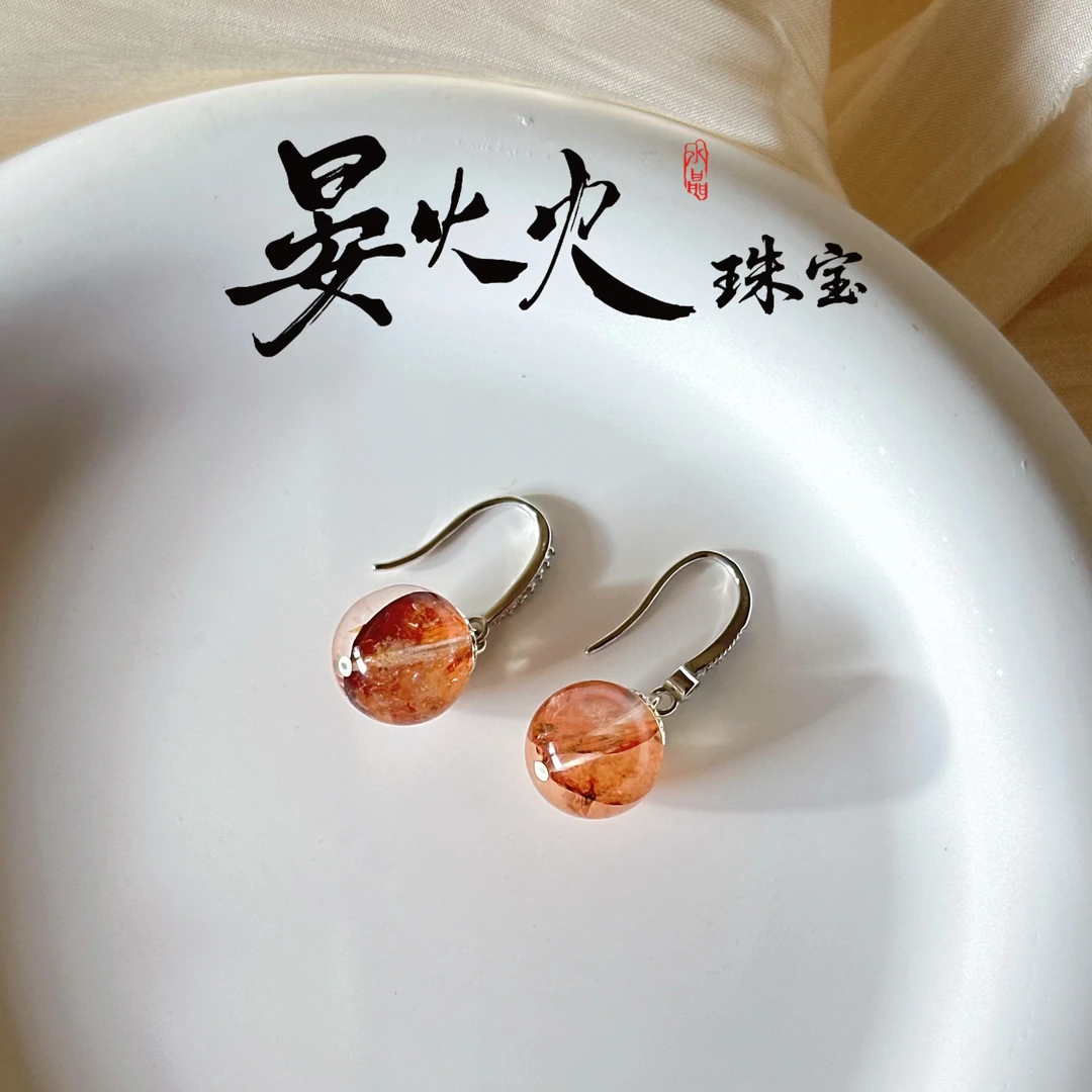 晏火火【花漾倾城】天然红胶花+925银设计师原创耳饰