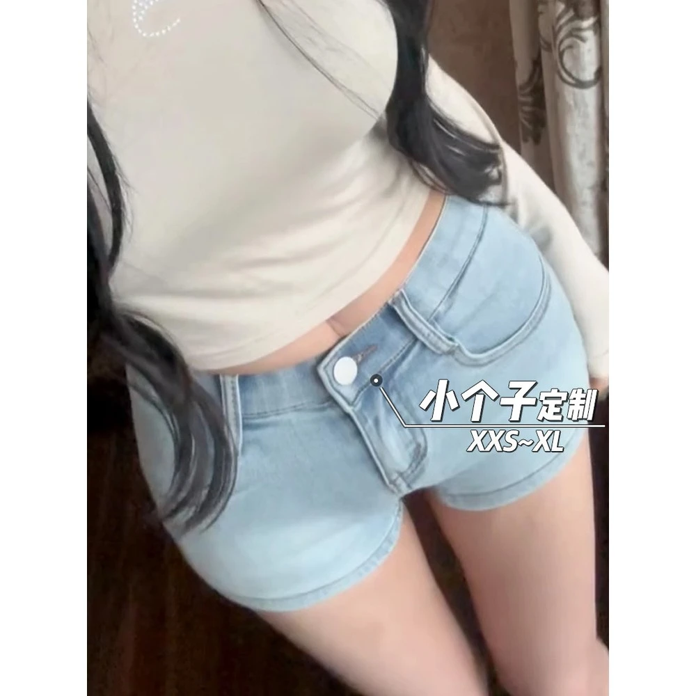 复古包臀牛仔超短裤女秋150小矮个子紧身显瘦性感高腰修身a字热裤