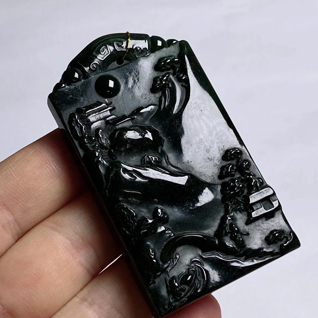 天然缅料a货 钢琴黑风水牌544