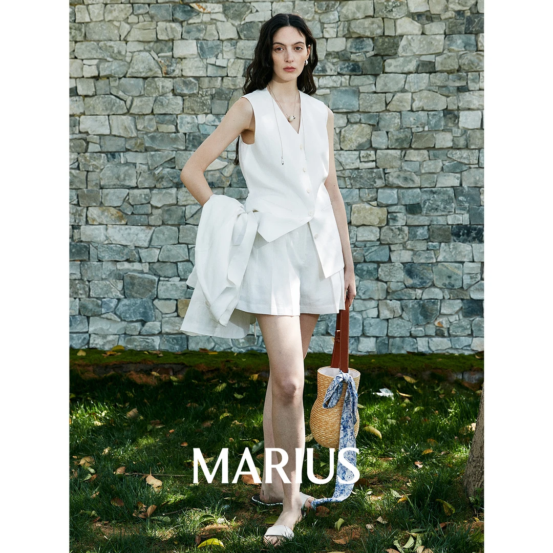 MARIUS"流浪诗人"法国单排扣落肩廓形西装背心短裤气质套装