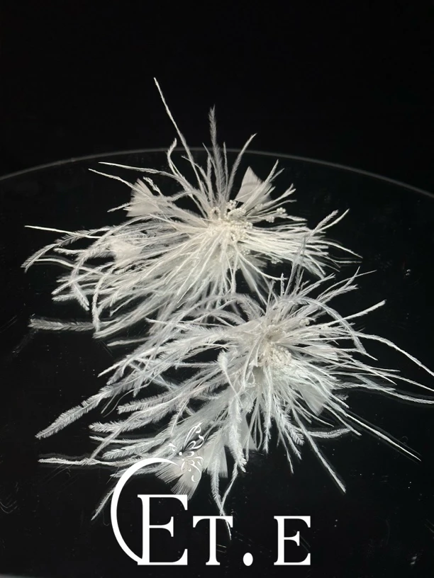 非金属羽毛耳饰 ete新品手作复古白色羽毛耳饰小众气质耳环手工