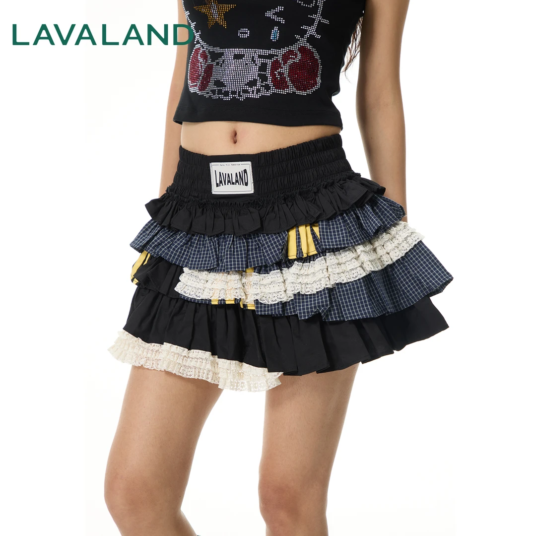 【辣妹公主】LAVALAND蕾丝花边蓬蓬短裙裤辣妹蛋糕裙不规则拼接短裙