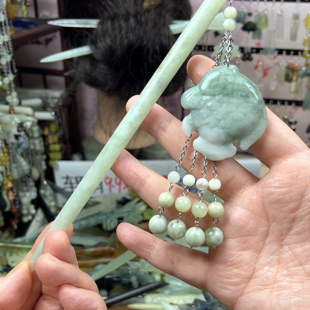 未镶嵌岫玉发饰长度19厘米左右