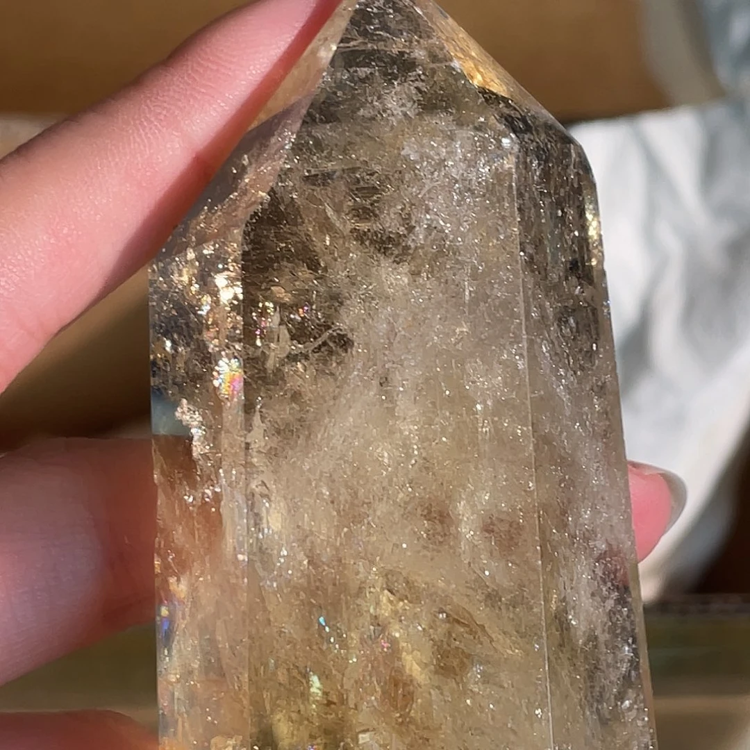 水晶未镶嵌手串茶黄水晶柱 28号