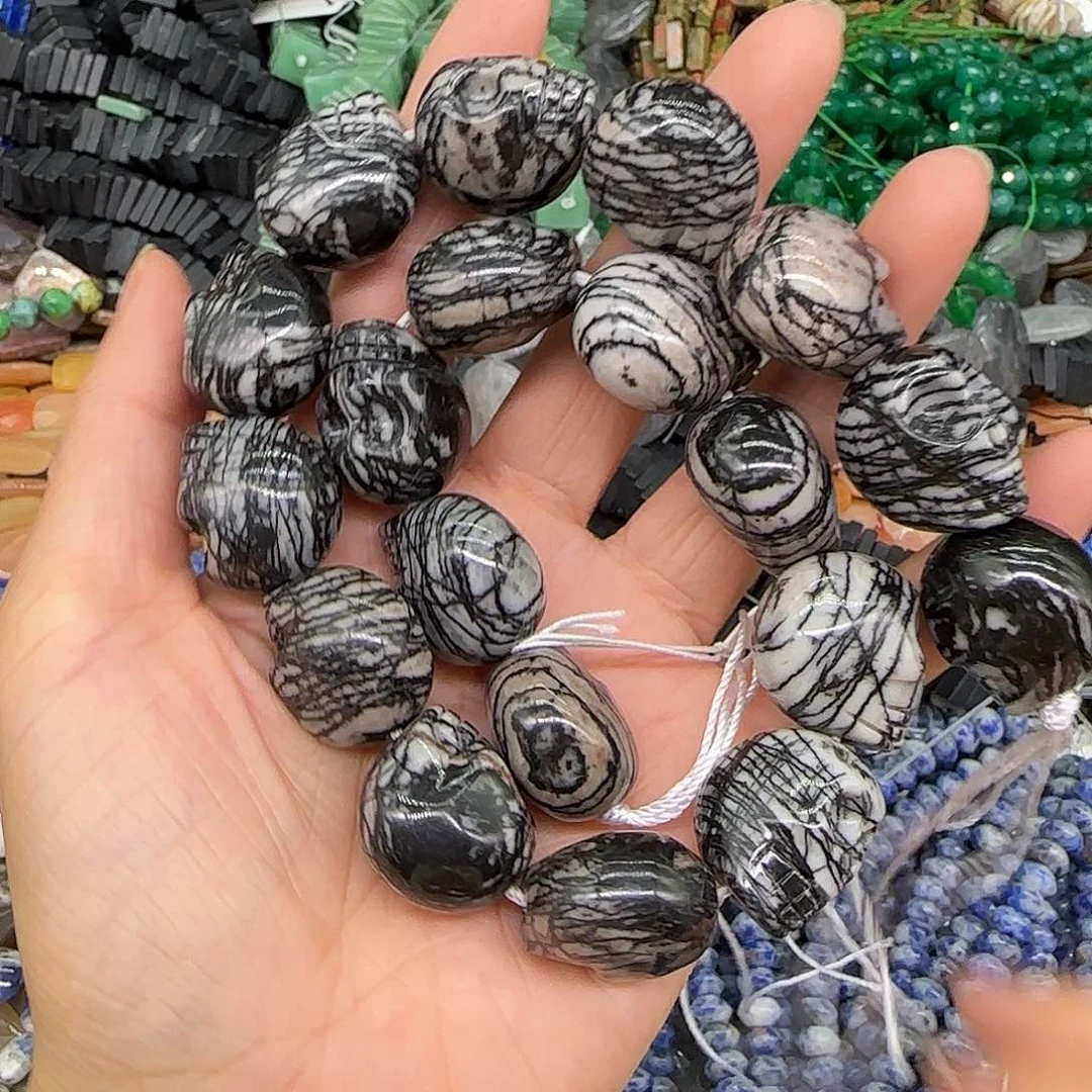 玛瑙/玉髓合金珠宝半成品黑线石14mm一条