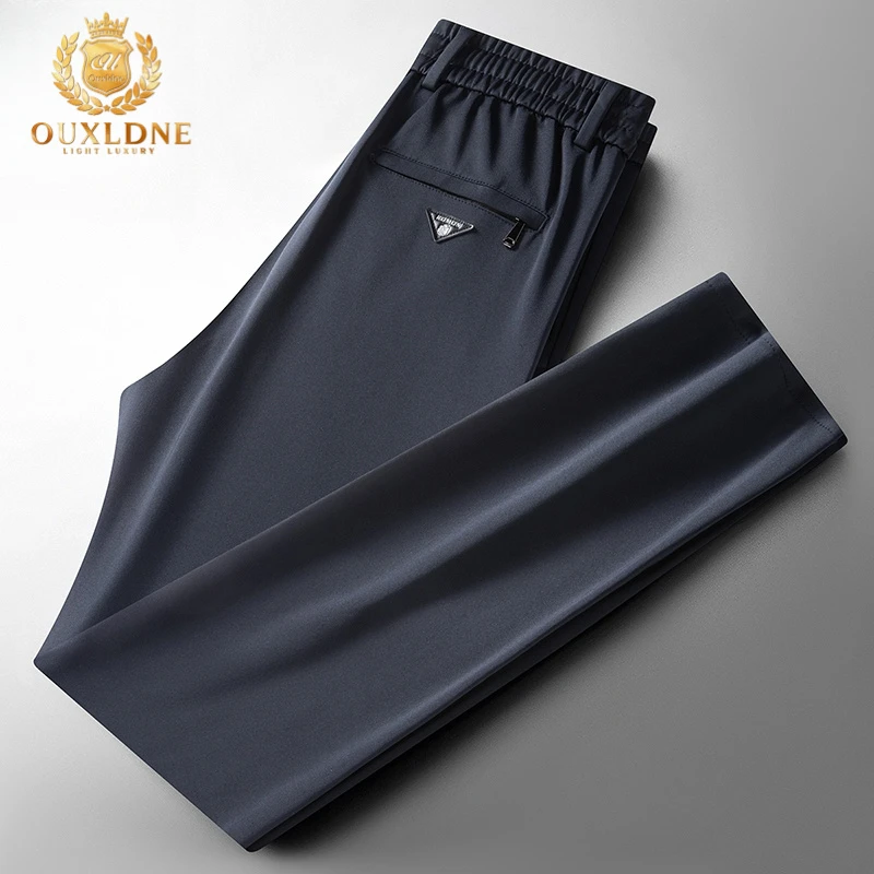 OUXLDNE 男士直筒加厚休闲裤2025秋冬季新款宽松百搭松紧腰长裤子