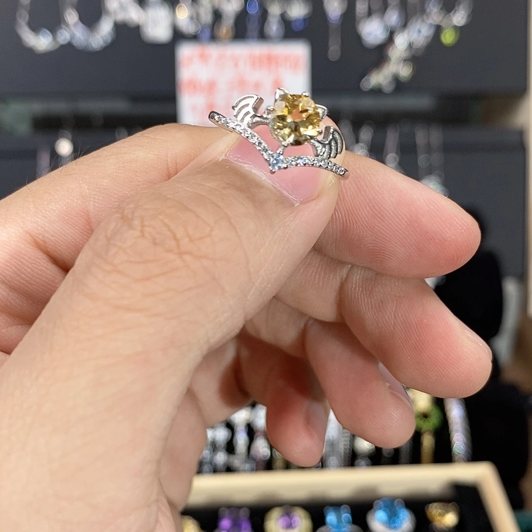 黄晶戒指银S925镶嵌