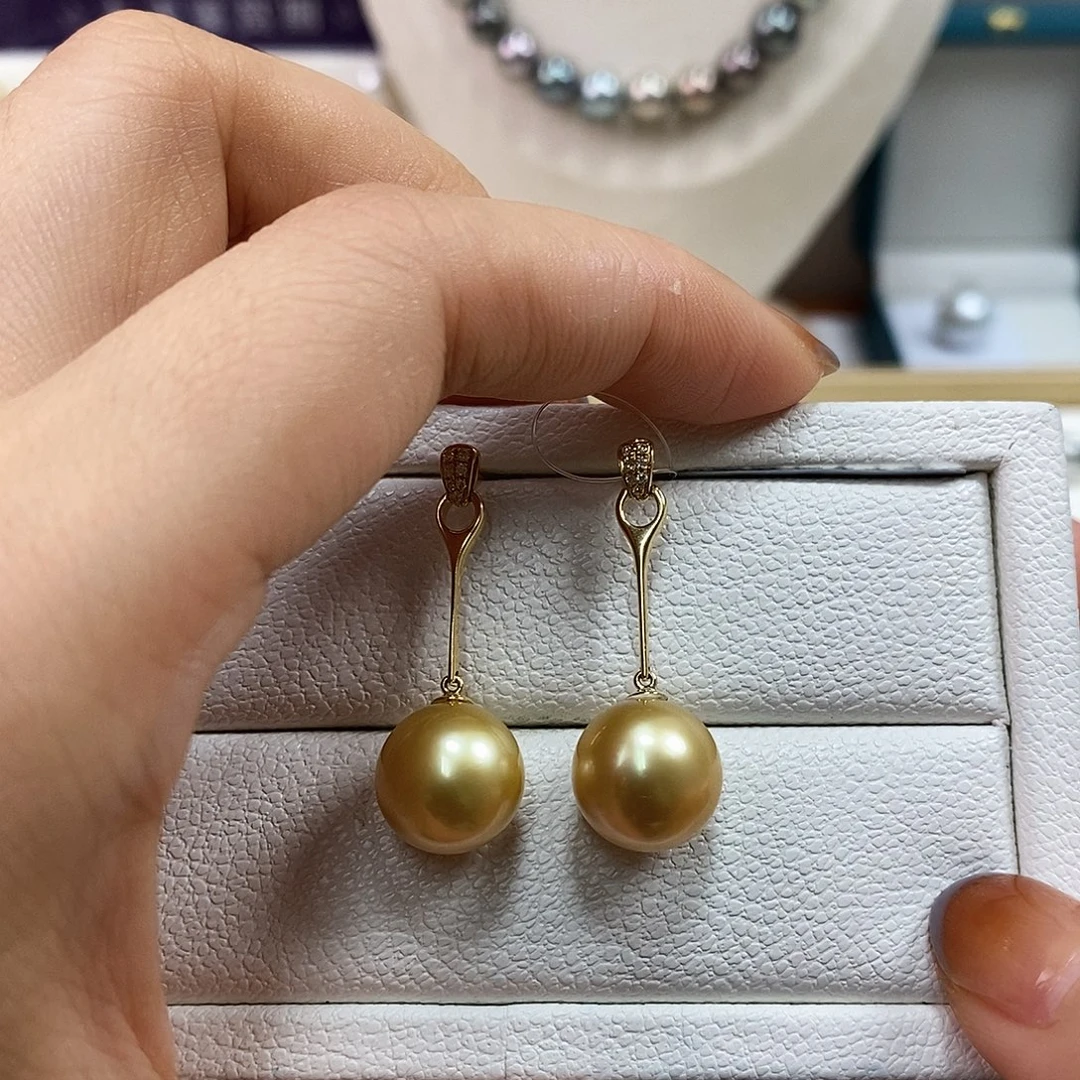 耳饰18K金镶嵌海水珍珠11.8m南洋浓金珠耳环（基本无暇）