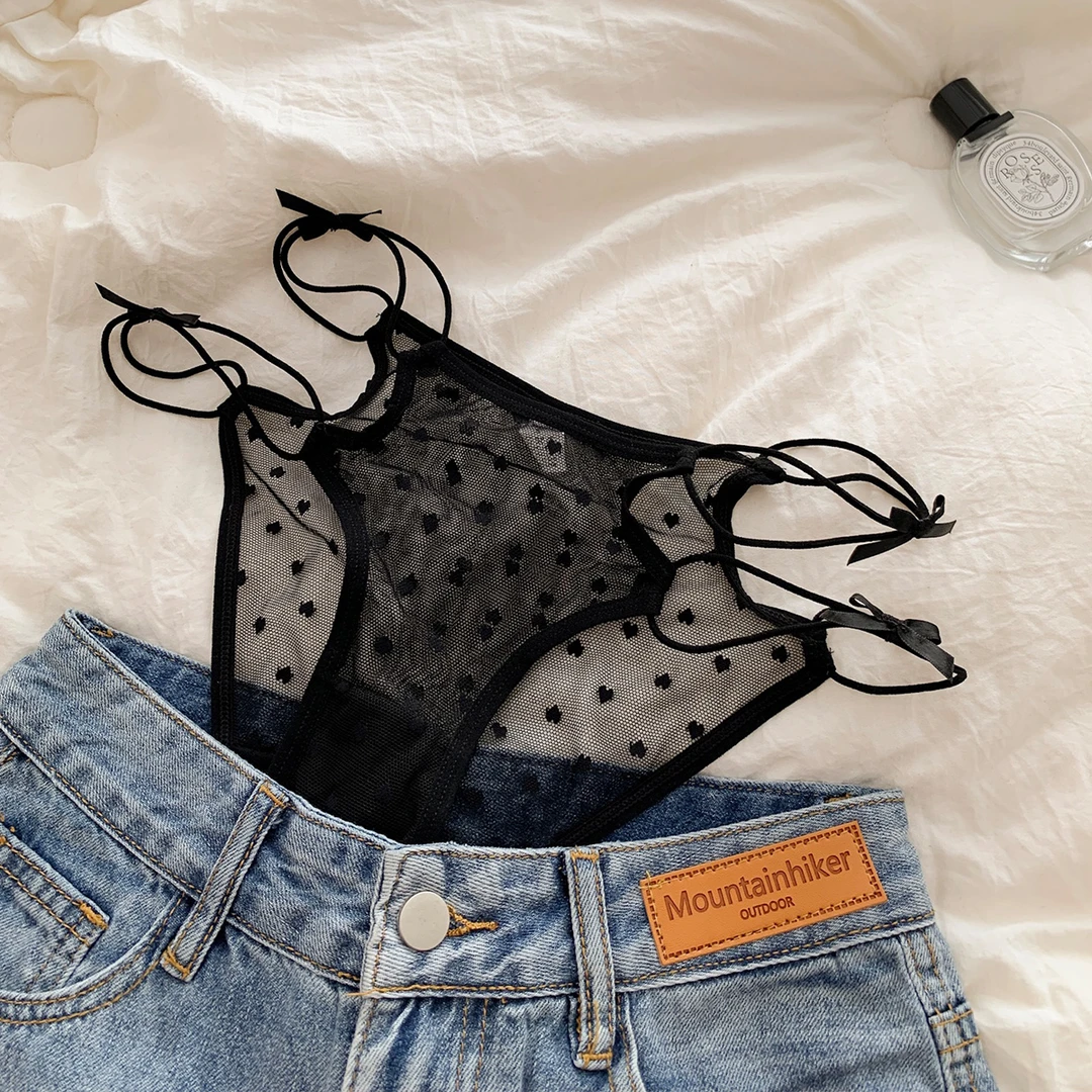 法式细带性感蕾丝内裤女款2025新款纯欲风少女低腰网纱透气短裤头