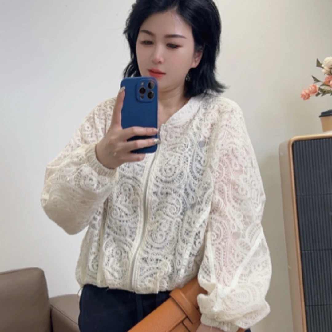 镂空重工蕾丝夹克外套宽松透气小个子开衫外搭防2520