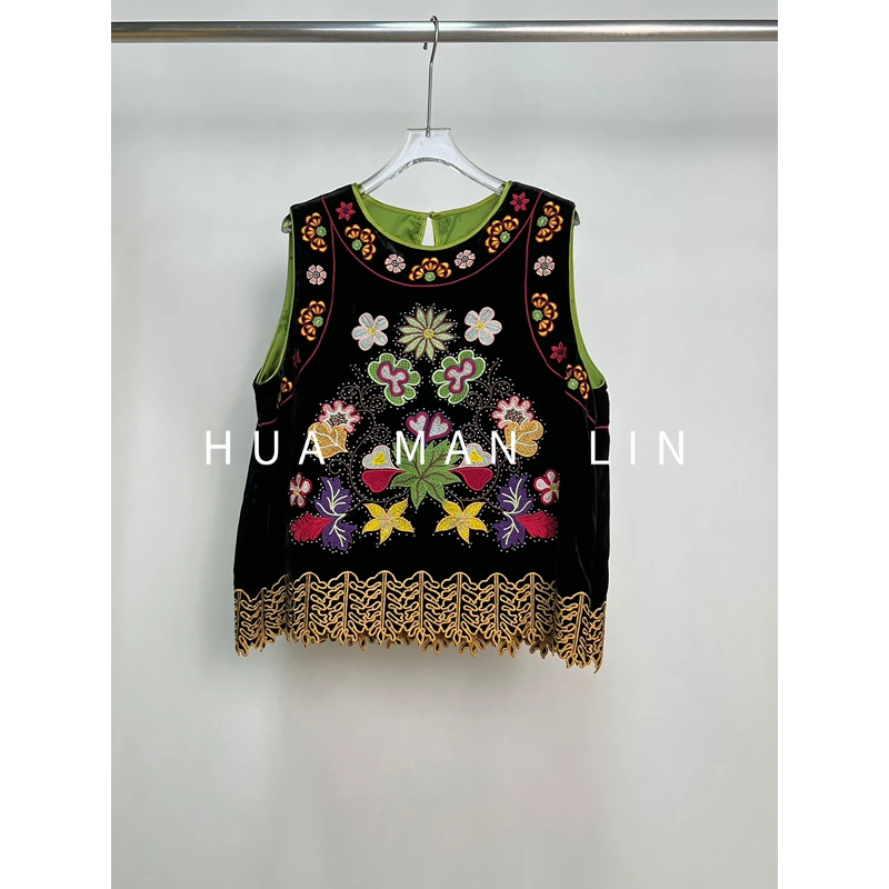 【花满林】“爱心花朵”圆领重工刺绣桑蚕丝马夹25119