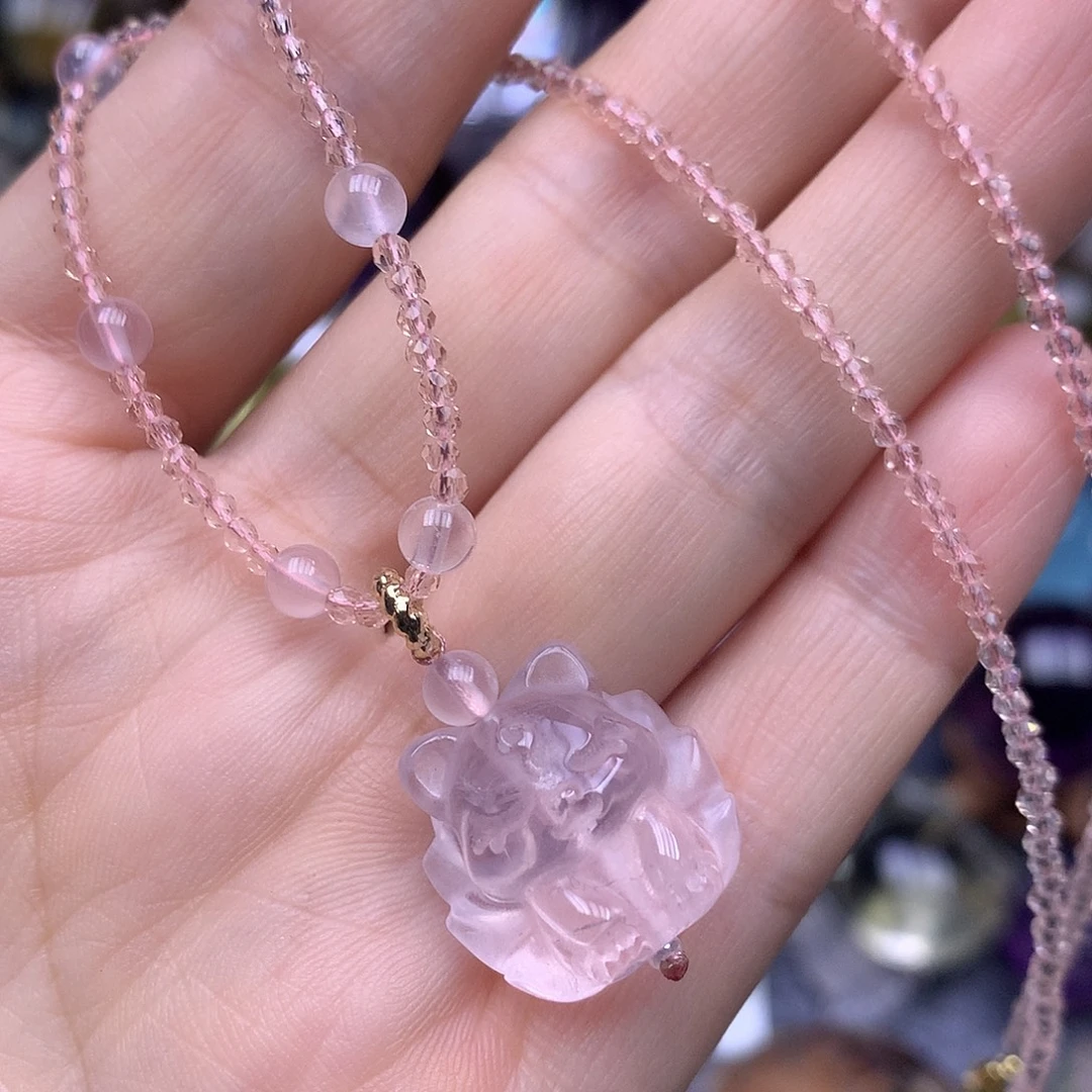 未镶嵌珠宝半成品水晶粉水晶九尾锁骨项链