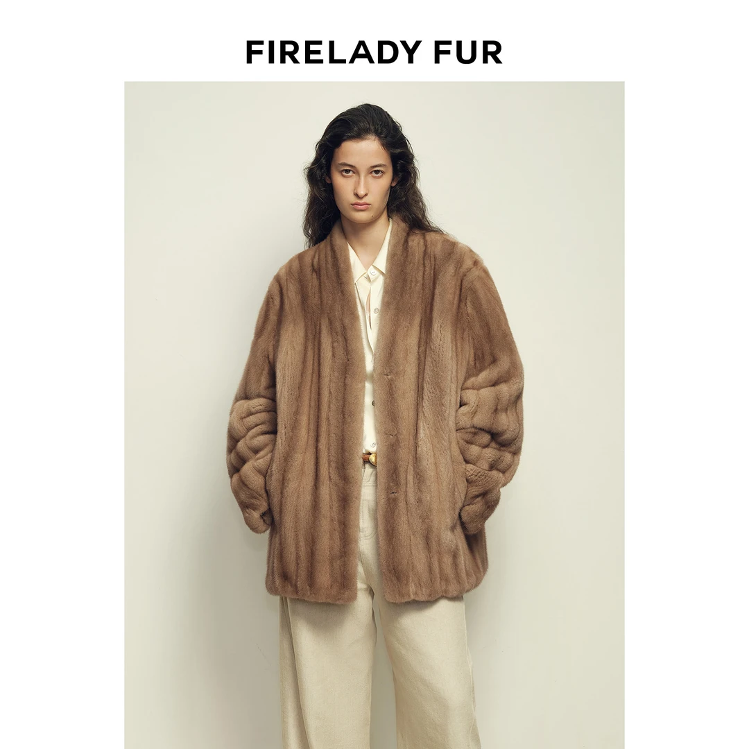 付智恩 仙山流玉 紫标级小母貂V领全抽水貂皮草外套