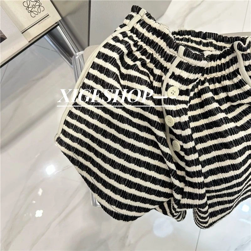 夏季特大码300斤胖mm条纹慵懒风短裤女洋气针织时尚休闲百搭宽松2