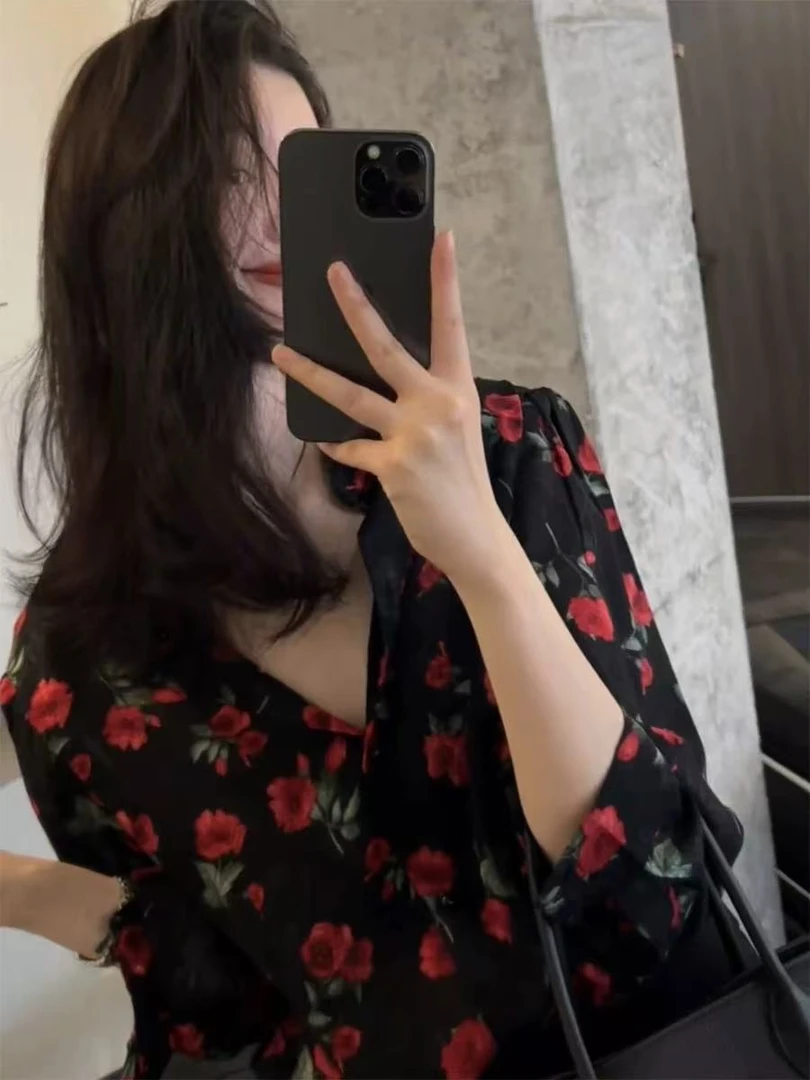 【晨浠定制】新款高级感港风印花衬衫8017