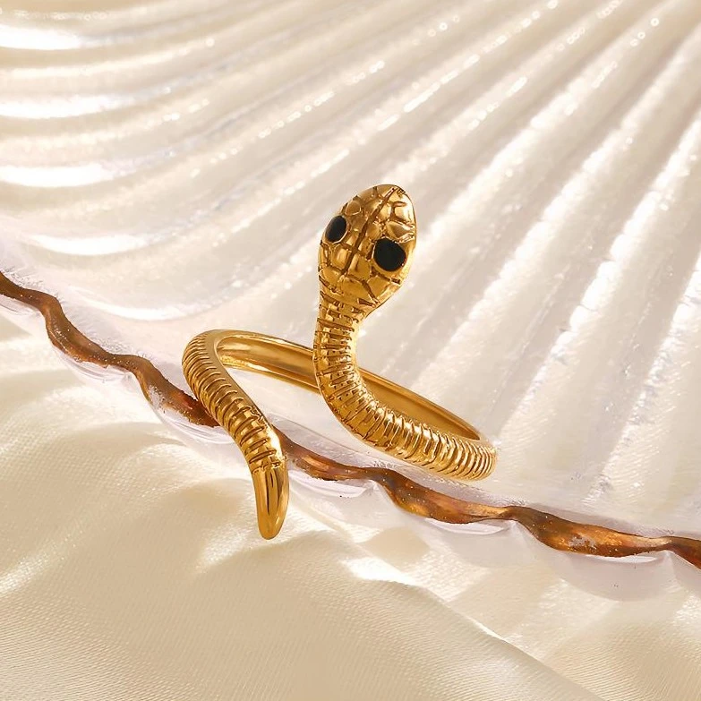 钛钢戒指 不掉色 高级设计感个性时尚蛇型戒指开口可调节ins指环