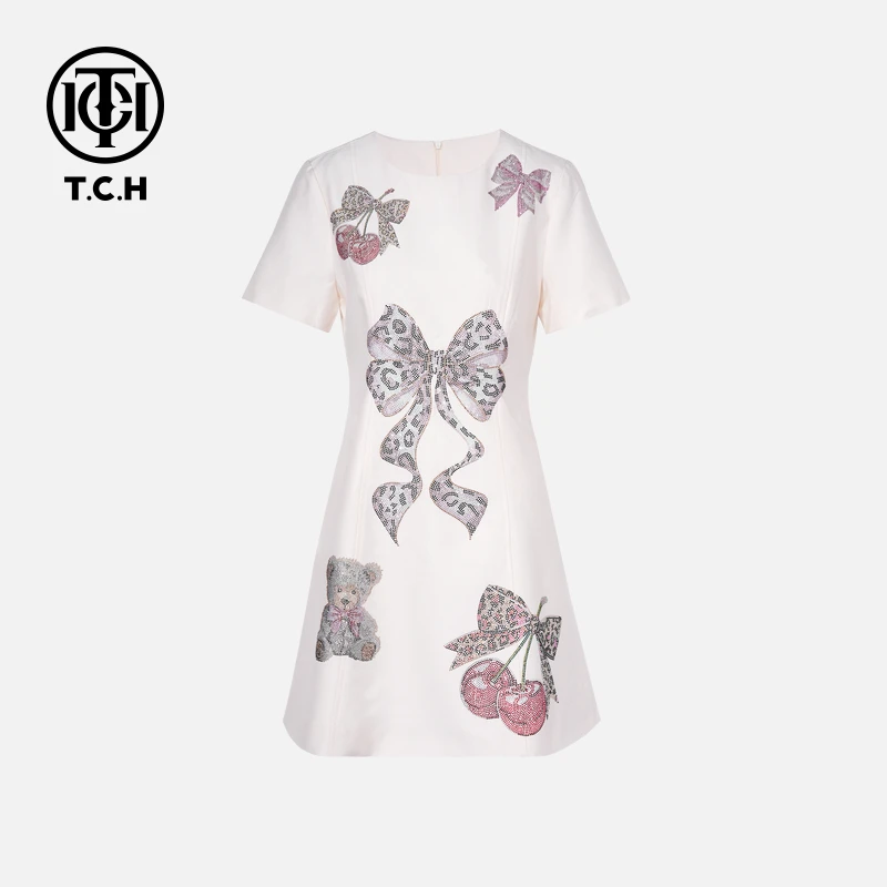 TCH私服烫钻工艺新时尚淑女百搭潮流连衣裙女T75B30E5103轻奢tch
