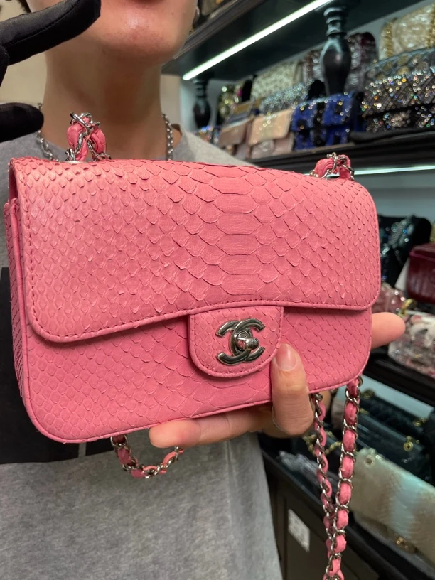 95新 Chanel/香奈儿 夏七中古/粉色稀有皮大mini/单肩包