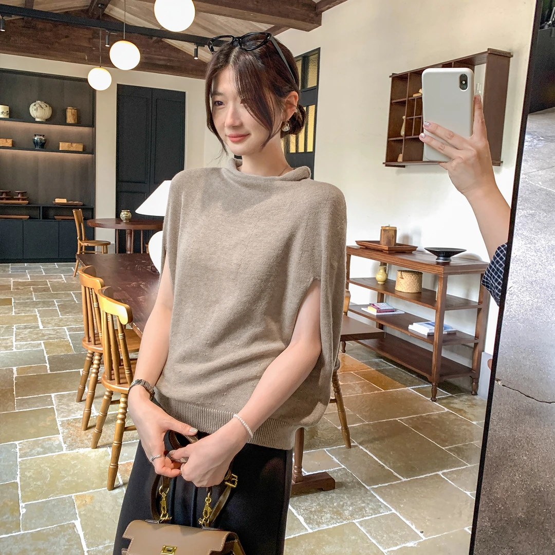 小众时尚慵懒风百搭纯色蝙蝠袖针织衫女韩版简约氛围感斗篷上衣潮