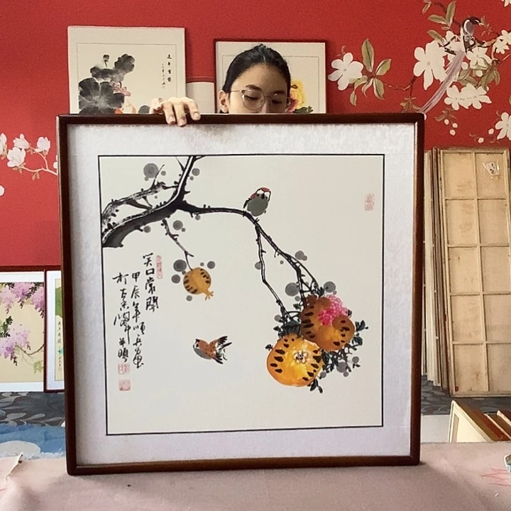 国画手写手绘带框包邮国画作品62✖️62