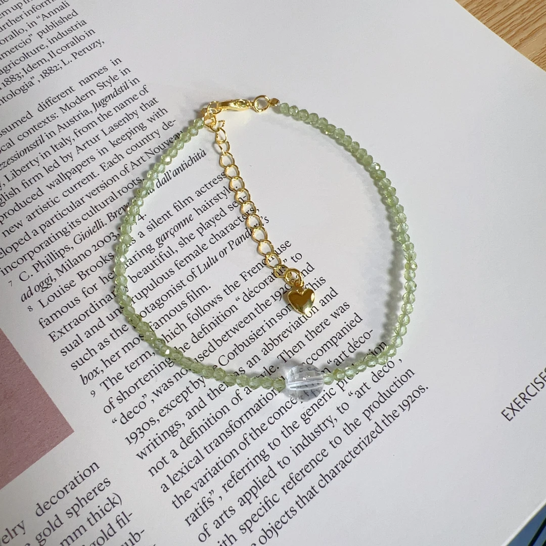 2.5mm天然橄榄石白水晶手链17+5cm多样性发一