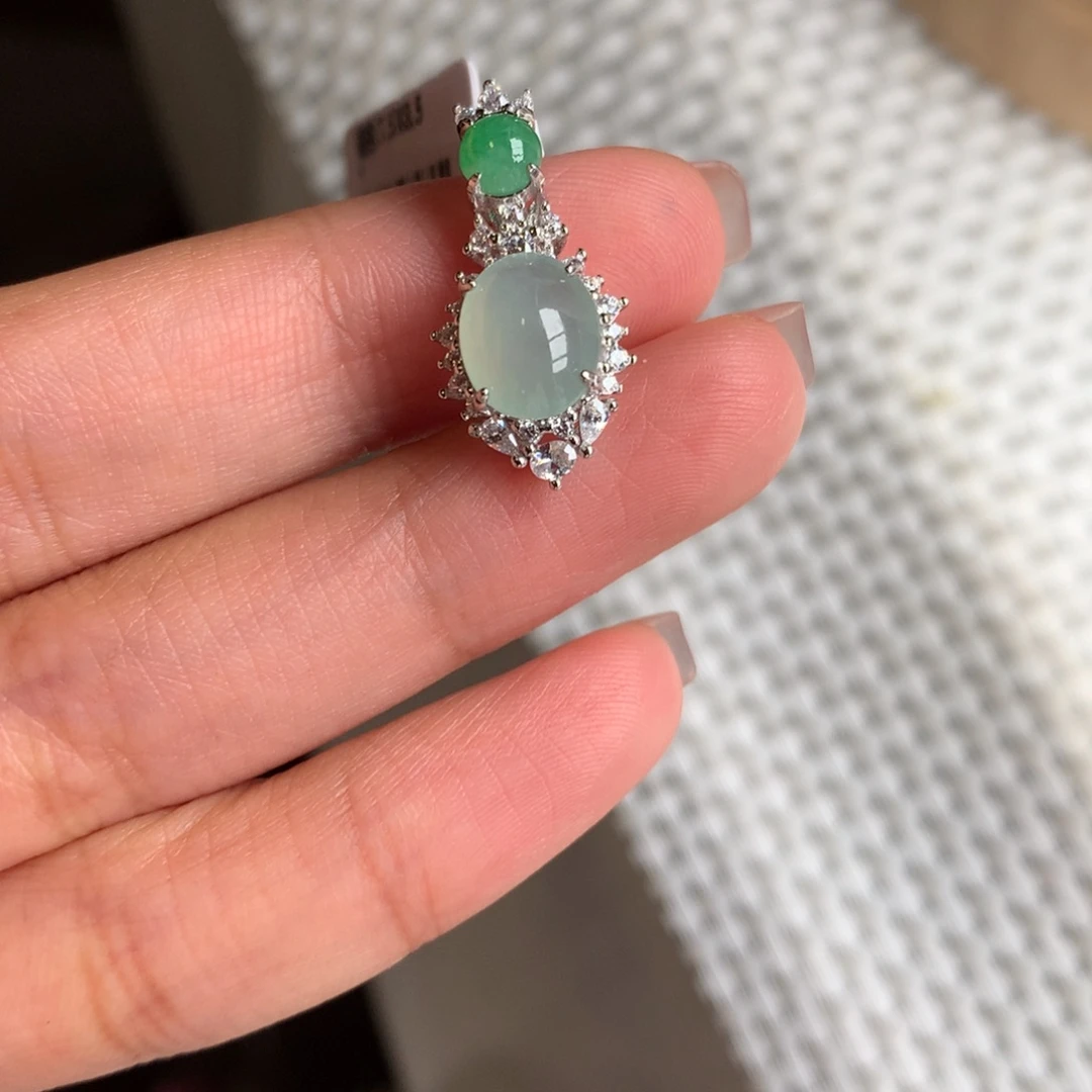 翡翠银S925镶嵌戒指吊坠