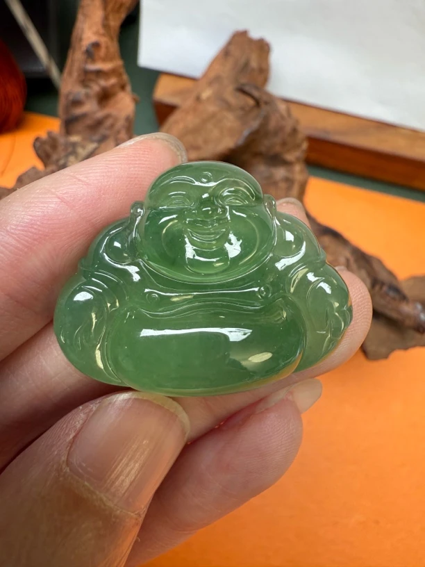 天然缅甸翡翠A货冰种满色佛公吊坠